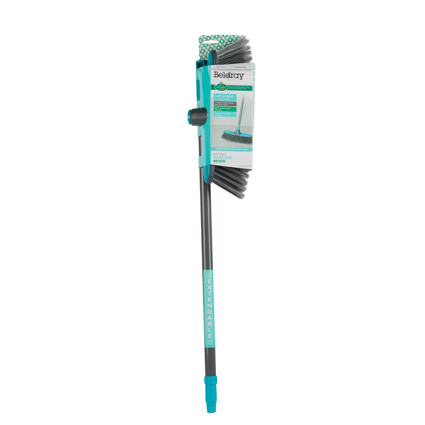 Beldray LA071199UFFEU7 Anti-bac Extendable Broom – Sweeping Brush with Soft Non-Scratch Bristles, 1.2 Metre Telescopic Handle, Treated with Anti-Bacterial Protection, Suitable for Most Hard Flooring