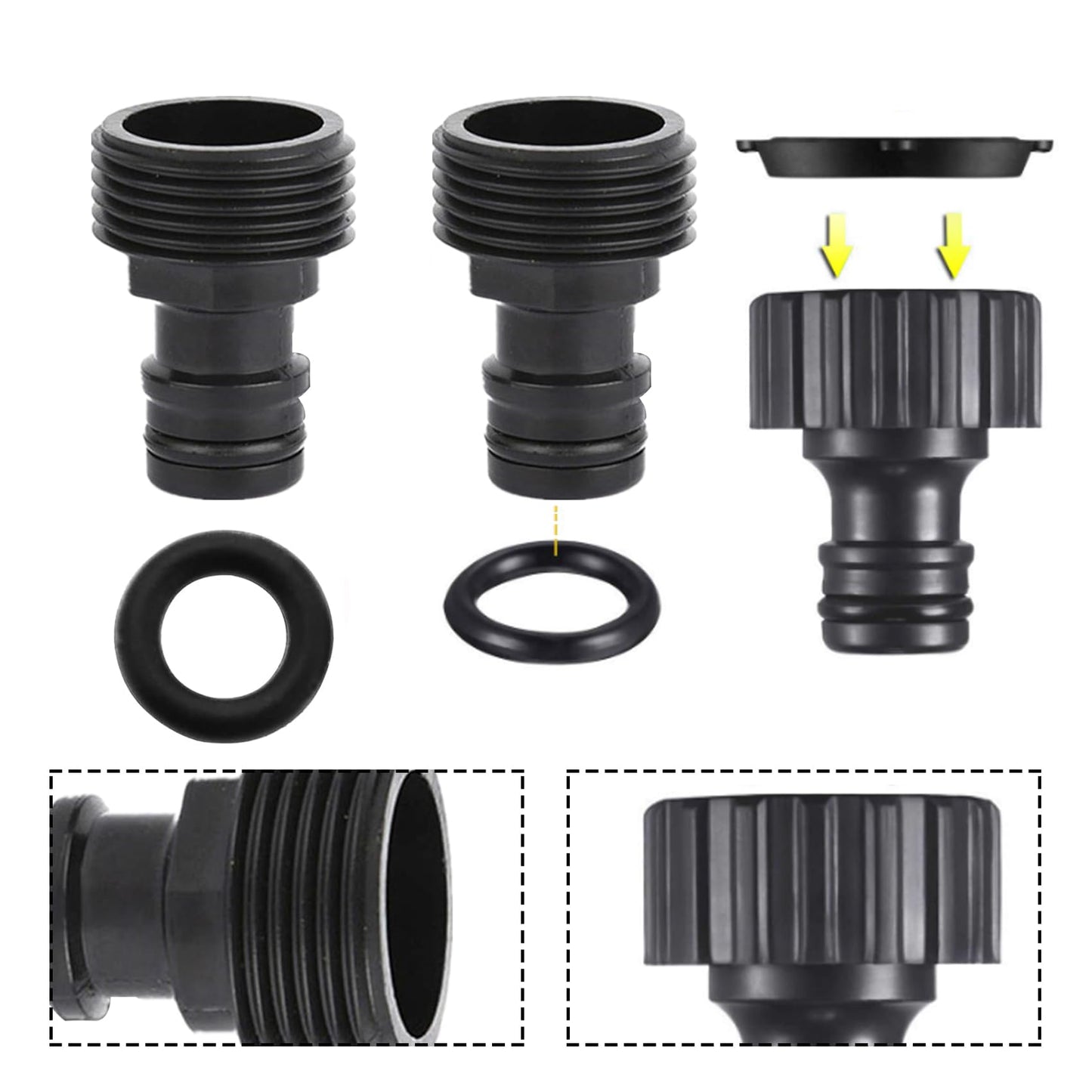 HAFRILY 4Pcs Hose Connector 3/4" Male Hose Connector and 1/2" Male Threaded Tap Connector Fittings for Garden Adapter Quick Connector