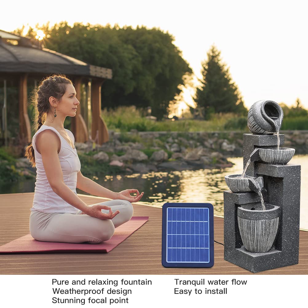 BTGGG Water Feature Outdoor Fountain Rockery Decoration Solar Powered Garden Ornament with LED Light, 19 x 51cm Size Fit for Garden, Pond, Terrace, Balcony