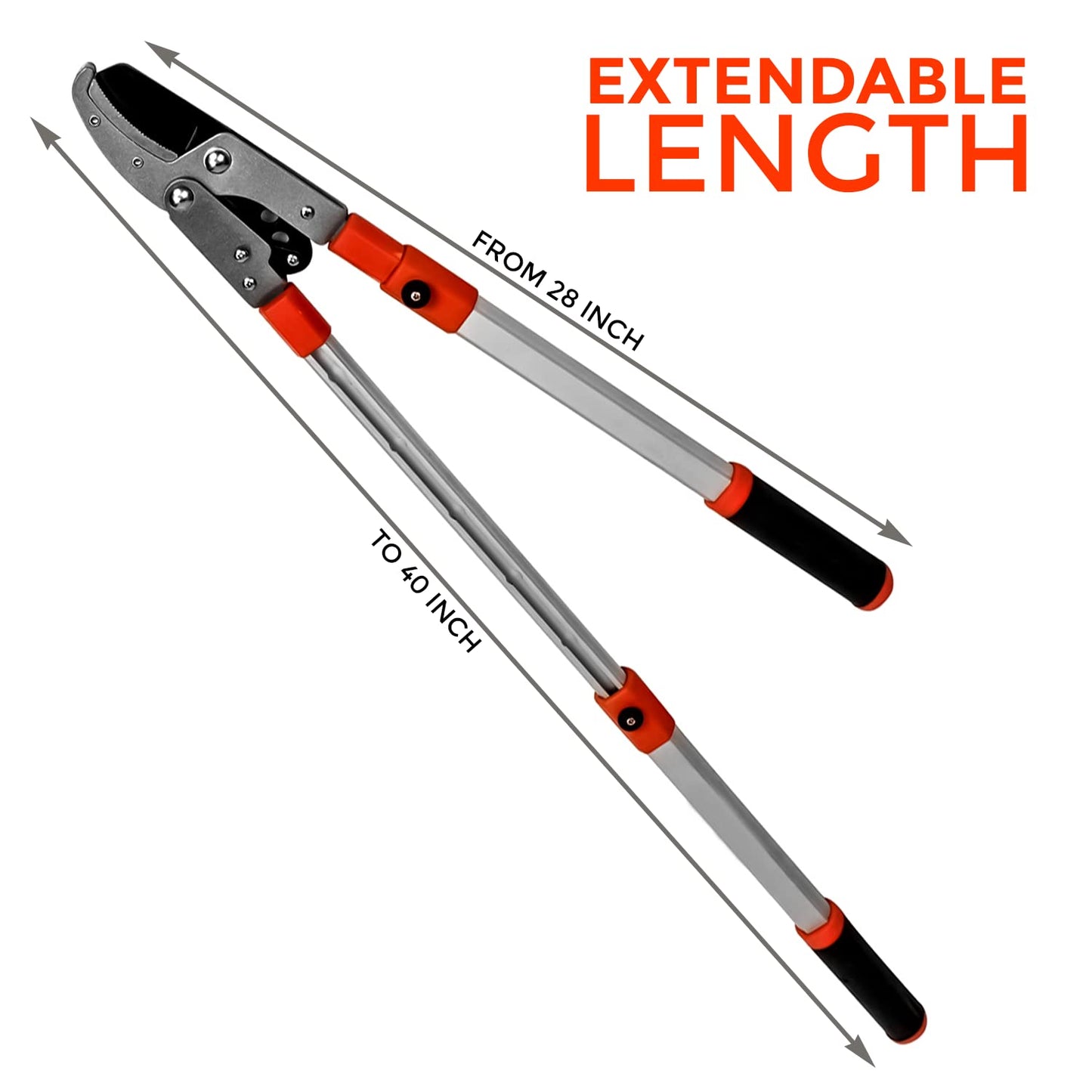 28"- 40" Extendable Tree Loppers for Gardening, Telescopic Garden loppers Long Reach, Anvil Lopper Tree Pruner, SK5 Razorsharp Blades Advance Heavy Duty Long Handled (Orange)