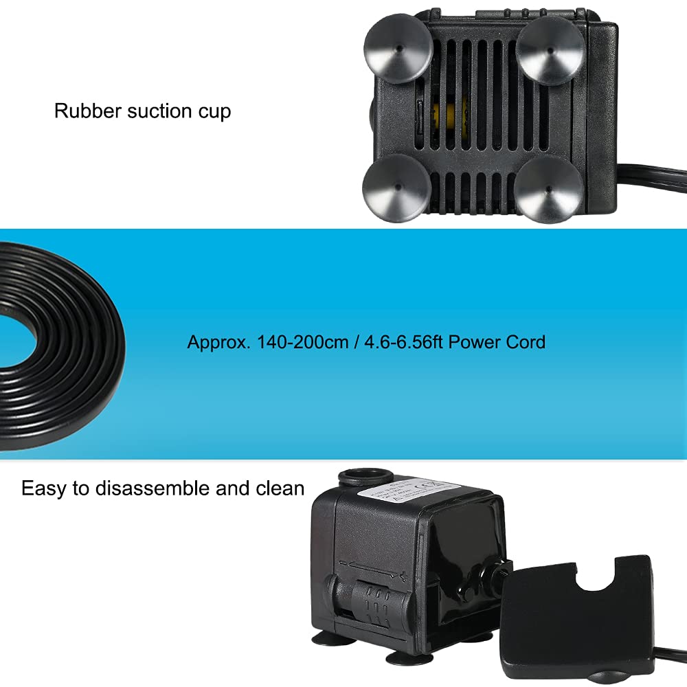 Decdeal 450L/H 6W Submersible Water Pump for Aquarium Tabletop Fountains Pond Water Gardens and Hydroponic Systems with 2 Nozzles AC220-240V