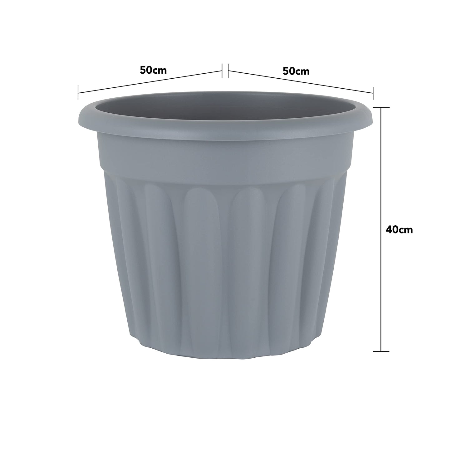 Wham 3x 50cm Vista Plastic Planter, Round Garden Plant Pot, Large Floor Pot (50cm, 42L, Pack of 3) Indoor/Outdoor, Made in UK (Upcycle Grey)