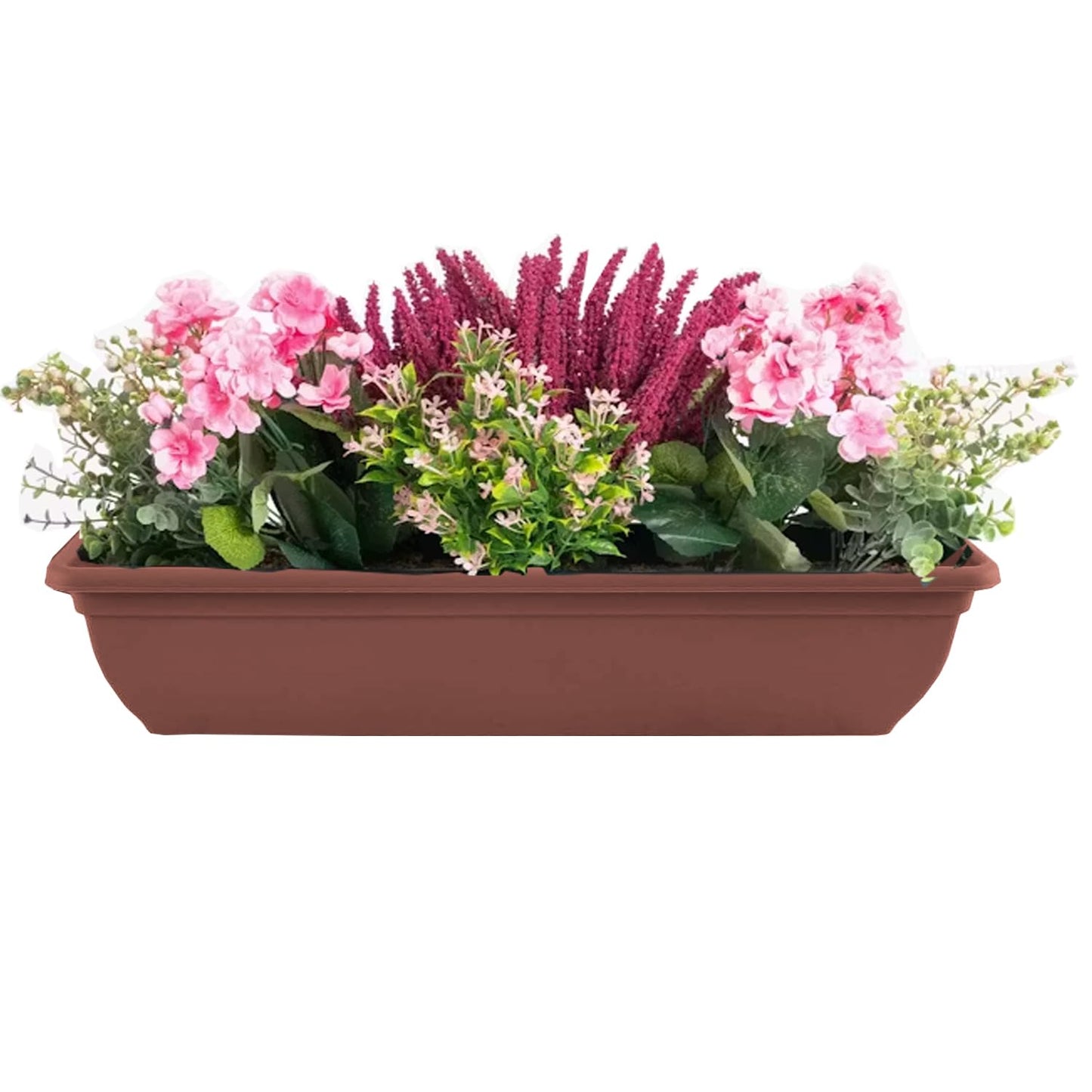 SIDSONS 4 X Plastic Garden Trough Long Window Box Planter Flower Box Plastic Vegetable Planters Box Flower Pot Herb Planter Box Windowsill Patio Garden Home Decor Flower Terracotta 60CM