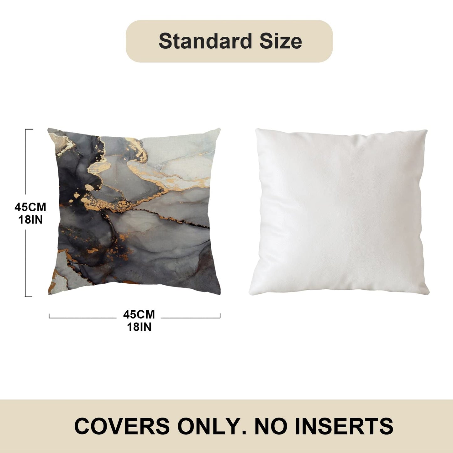 Minicoco Cushion Covers Outdoor Cushions Covers Linen Cushion Cover Outdoor Cushions for Garden Furniture 4 Pack Throw Pillow Case for Garden, Sofa 45 x 45cm (Black Marble)