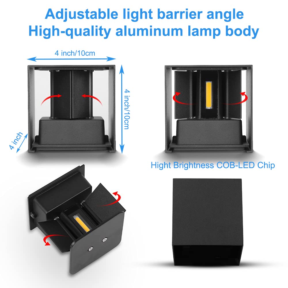 CANMEIJIA Outdoor Wall Lights 12W, Waterproof IP65 LED Outside Wall Lights Adjustable Beam Aluminum Black Indoor Wall Lamp 3000K Warm White for Garden Bathroom Bedroom Living Room Kitchen (2 Packs)
