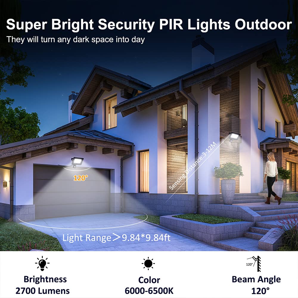 Security Lights Outdoor Motion Sensor, 30W 2700LM LED Flood Lights with PIR Sensor, IP66 Waterproof Outdoor Lights with 1.5M Wire, Daylight White Outside Wall Light for Garden, Garage, Forecourt