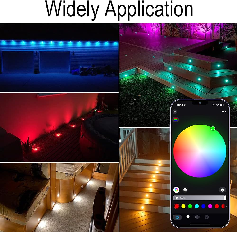 INDARUN RGBW WiFi Led Decking Lights Waterproof IP67 Ø31MM 12V - Led Plinth Light Kits for Terrace/Patio/Path/Wall/Garden/Decoration, 30 Packs