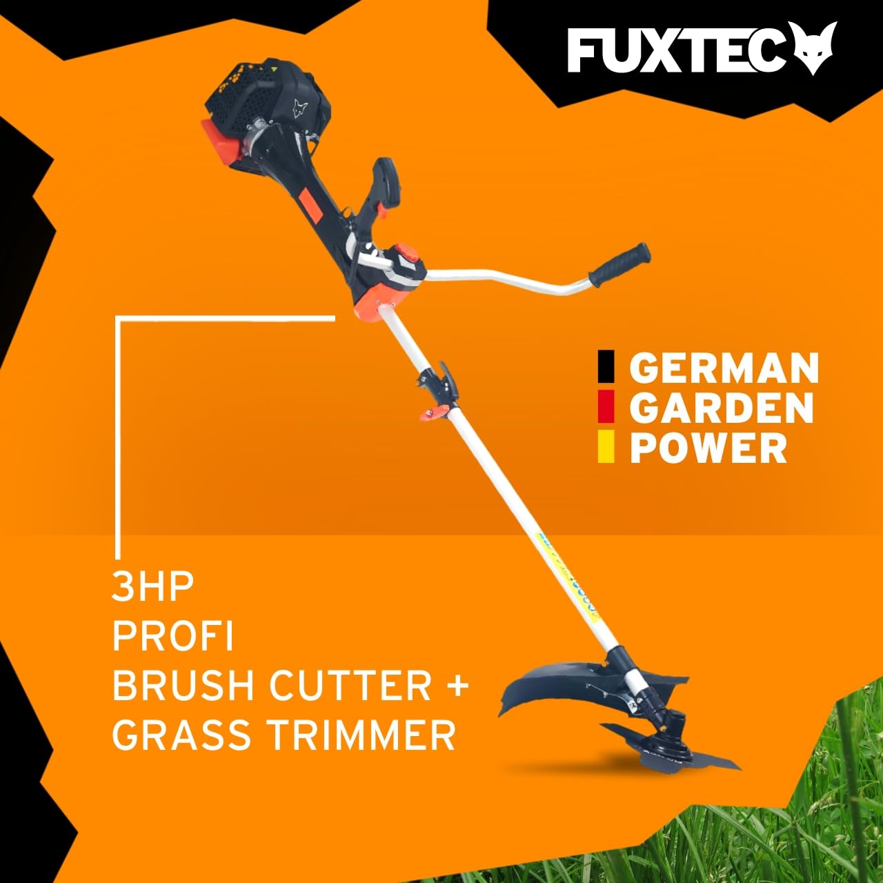 FUXTEC 52cc Petrol Professional Strimmer, Grass Trimmer & Brush Cutter – 2.95HP 2-Stroke Engine, Anti-Vibration System, Motor Scythe – 2-in-1 Garden Tool for Lawn & Brush Cutting – FX-PS152