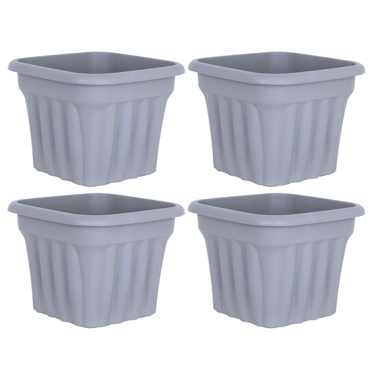 JMS we create smile (Set of 4) 40cm Large Upcycled Grey Plastic Square Planters Indoor/Outdoor Plant Pot Lightweight & Weather Resistant Design Style Garden Planter Plant Herb Flower Pot For Home