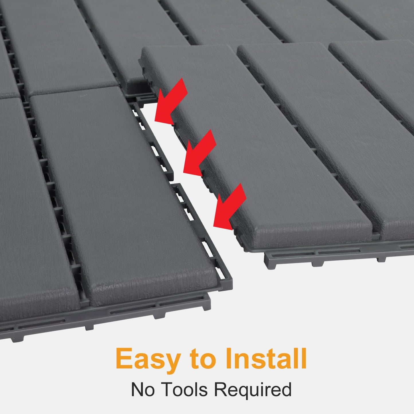 Bonnlo Composite Garden Decking Tiles, 27 Pcs Plastic Outdoor Flooring, 30x30cm Patio Paving Slabs Decking Squares Indoor & Outdoor Grey (Dark Grey)