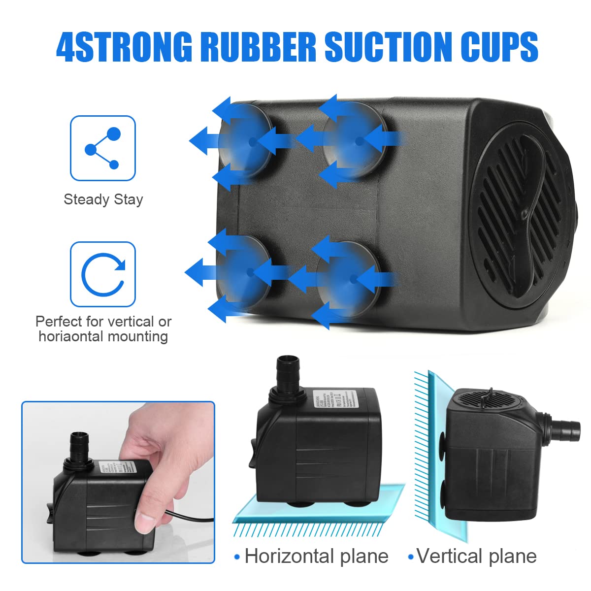 Flintronic Submersible Water Pump(25W 1500L/H), Ultra-Quiet Water Pump, 400Gph 2.2m/7.2ft High Lift Fountain Pump for Aquarium,Fish Tank,Statuary,Hydroponics,4 Suction Cup,1.4m Power Cord & 3 Nozzles