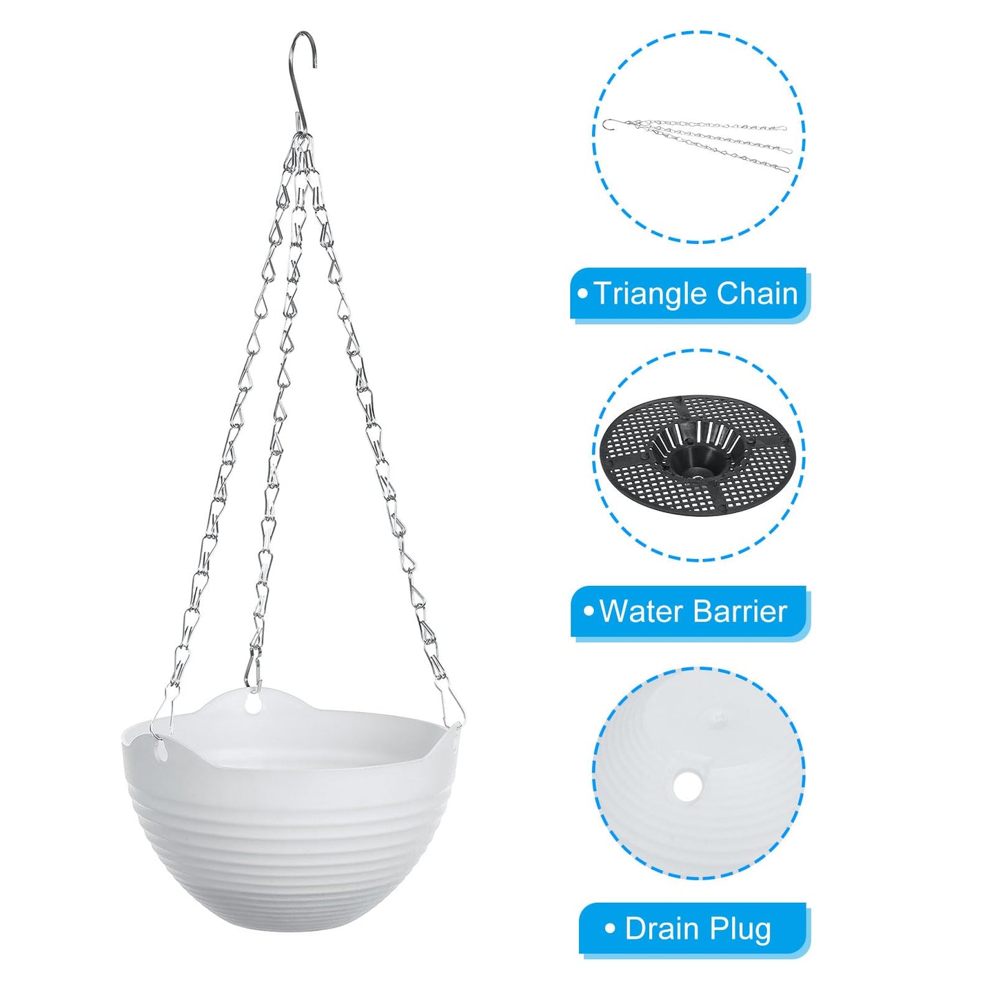 PATIKIL Plastic Self-Watering Hanging Planters, 3 Pack 8 Inch Garden Flower Pot Container Baskets with Chain and Drainer for Indoor Outdoor, White