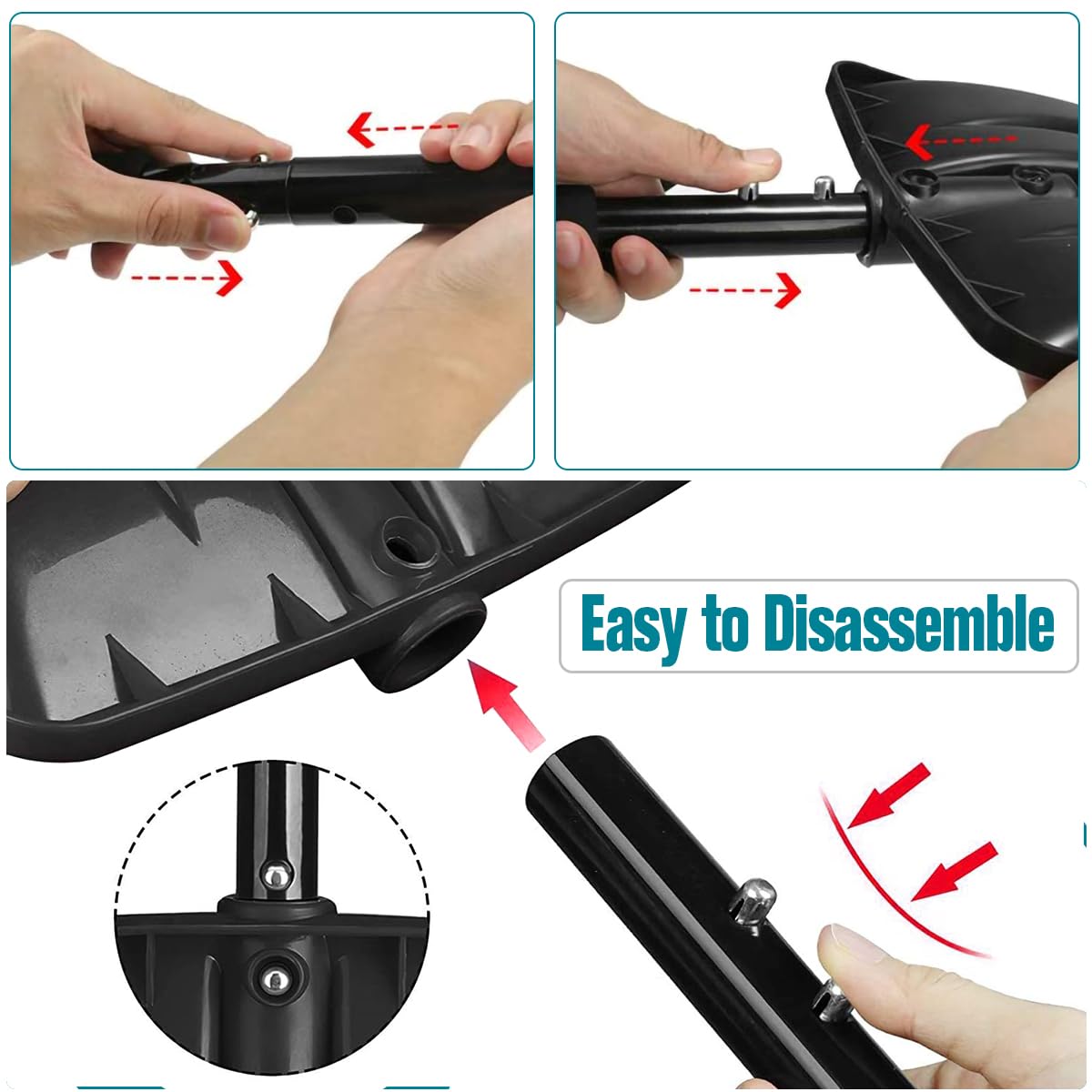 PLACHIDAY Snow Shovel, New Upgrade Large-Capacity Lightweight Aluminum Portable Snow Shovel, Perfect for Garden, Car, Camping with Extra Ice Scrape(Black)