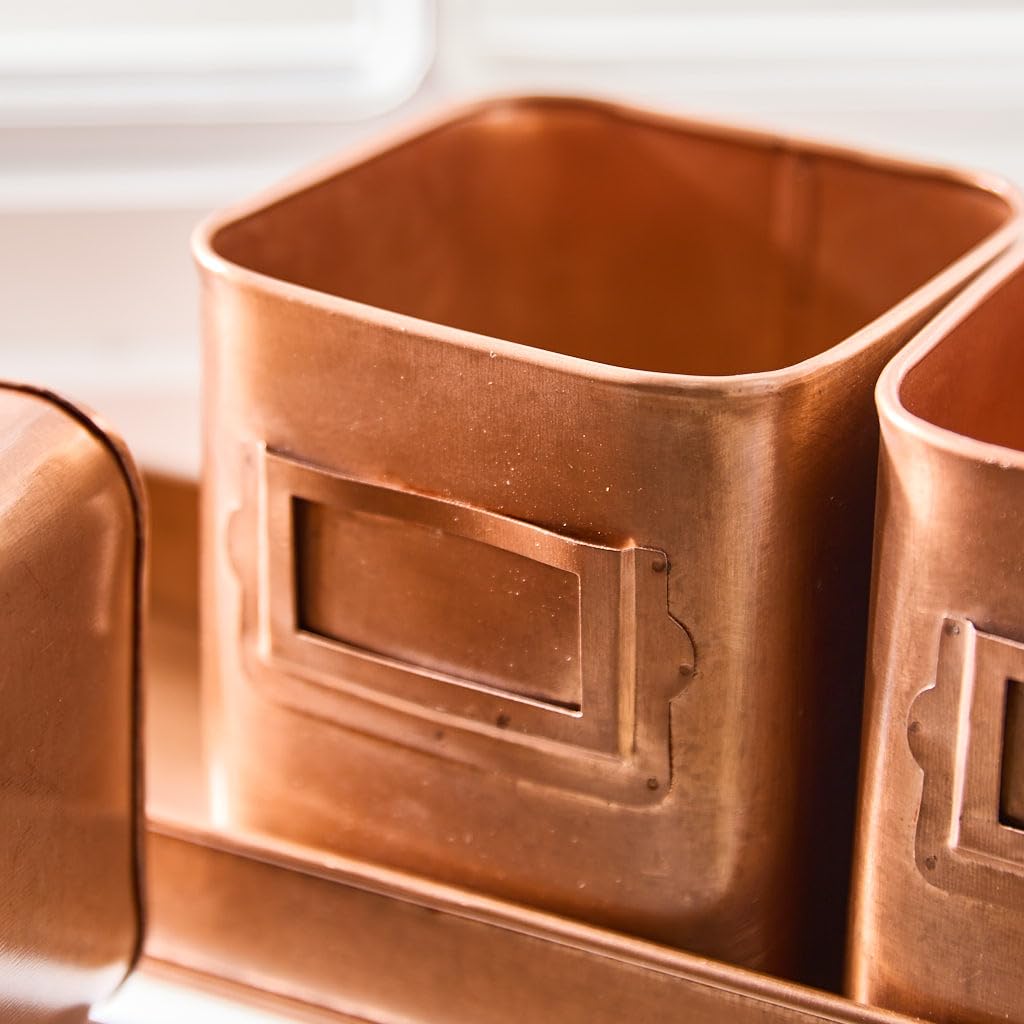Dibor Indoor Herb Planters on Tray Set of 3 Rustic Copper Metal Kitchen Windowsill Plant Pots Spring Easter Gardening Gift