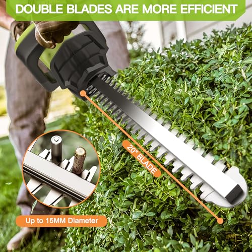 VOERJIA 21V Heavy Duty Cordless Hedge Trimmer, 2 * 4000mAh hedge cutter trimmer, Electric Hedge Trimmers, 50cm Dual Action Blade, battery hedge strimmer for trimming hedges, shrubs and border plants