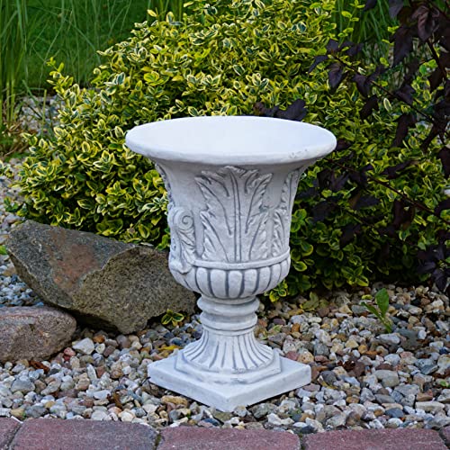 gartendekoparadies.de Flower vase in an antique look, planter made of cast stone, H. 46 cm, 7 liters, 19 kg, gray, frost-proof for outdoor use