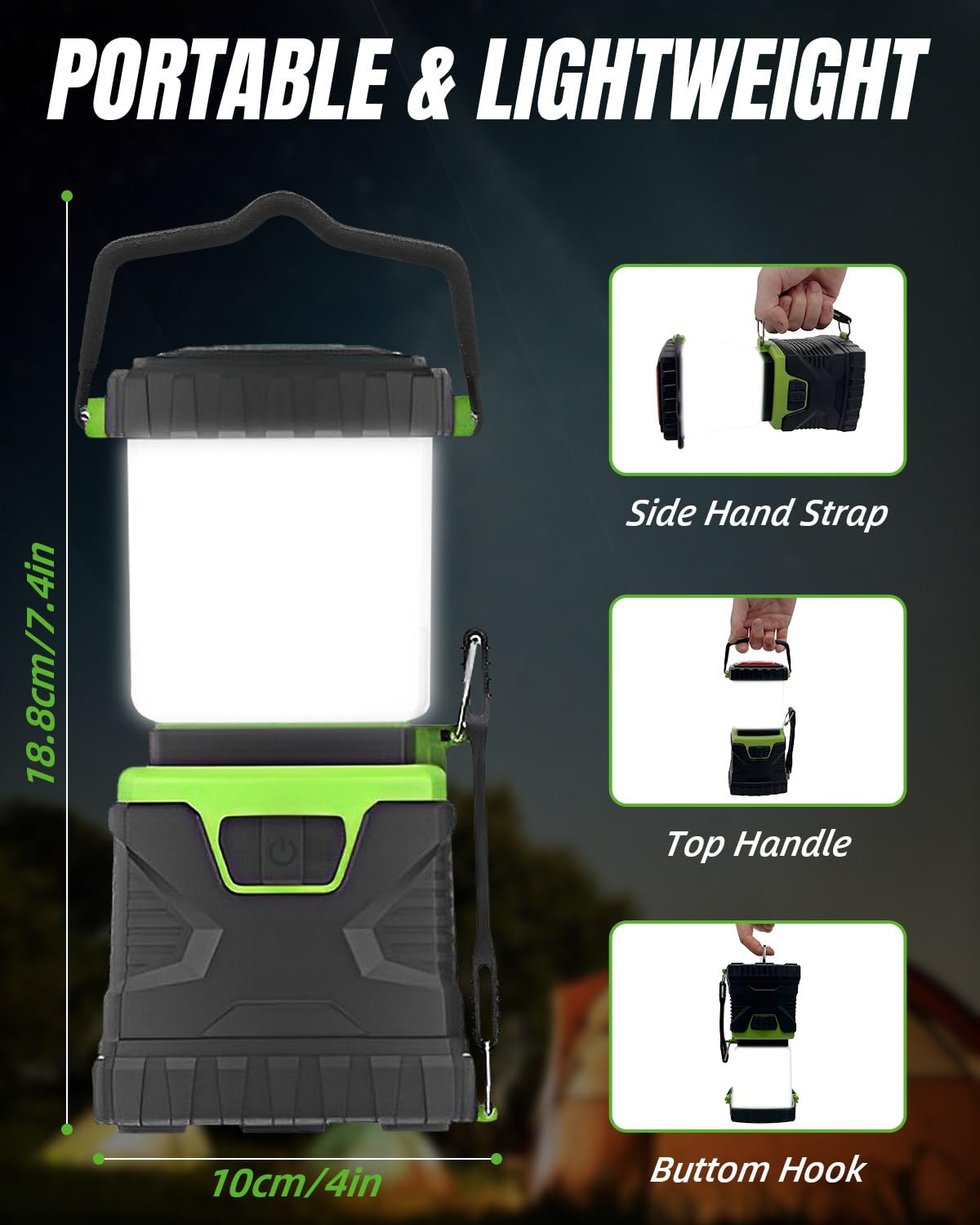 Maxesla 4 in 1 Rechargeable Camping Lantern with Hand Belt, 1600 Lumen LED Camping Lights, 15-20 Hours Long Battery Life, 8 Modes Dimmable Waterproof Tent Light for Camping, Emergency, Hiking, Fishing