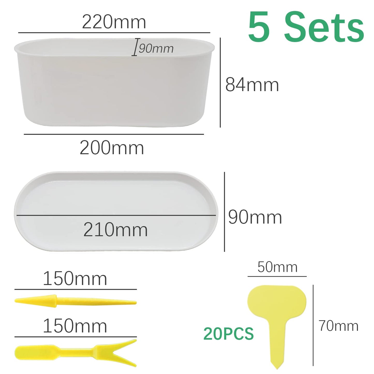 SYITCUN Window Planter Box Indoor 5 Sets,Plant Window Box with Tray,Rectangle Planter Small with Drain Hole,Plastic Plant Pot for Home Garden Modern Decorative Window Planter Box