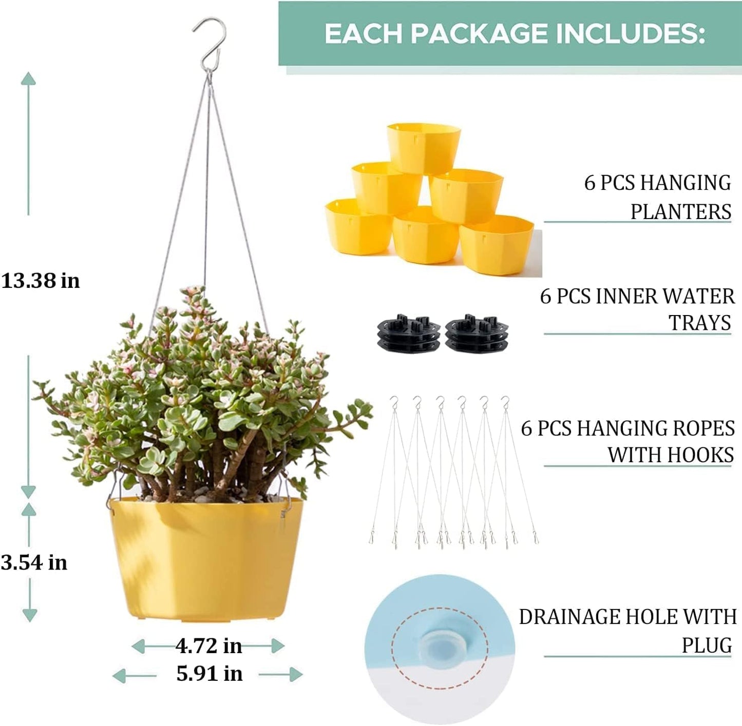 Dproptel 6 Pack 6 Inch Hanging Planter Basket Indoor/Outdoor Self Watering Flower Pots Plants Holder Hanger with Chain Hooks Drainage Holes for Garden Home Decor (Black)