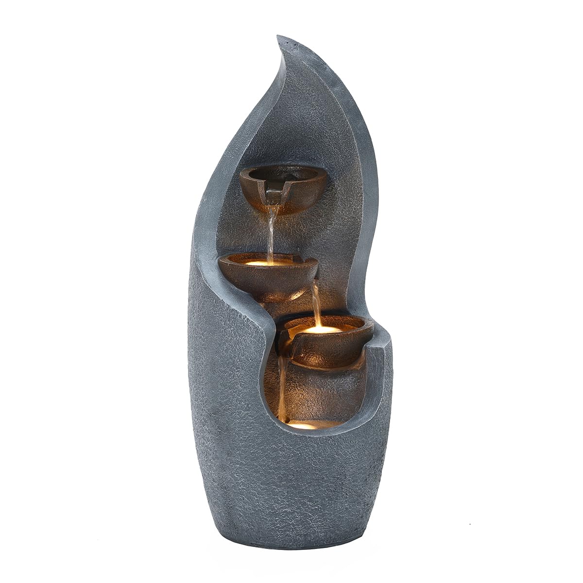 CHARLES BENTLEY 3 Tier Water Feature, UV Resistant, Weather Resistant, Mains Powered, Plug Included, Frost Resistant, Modern, Water Fountain, Built In LED Lights, Bronze, Polyresin (67x27.5x27cm)
