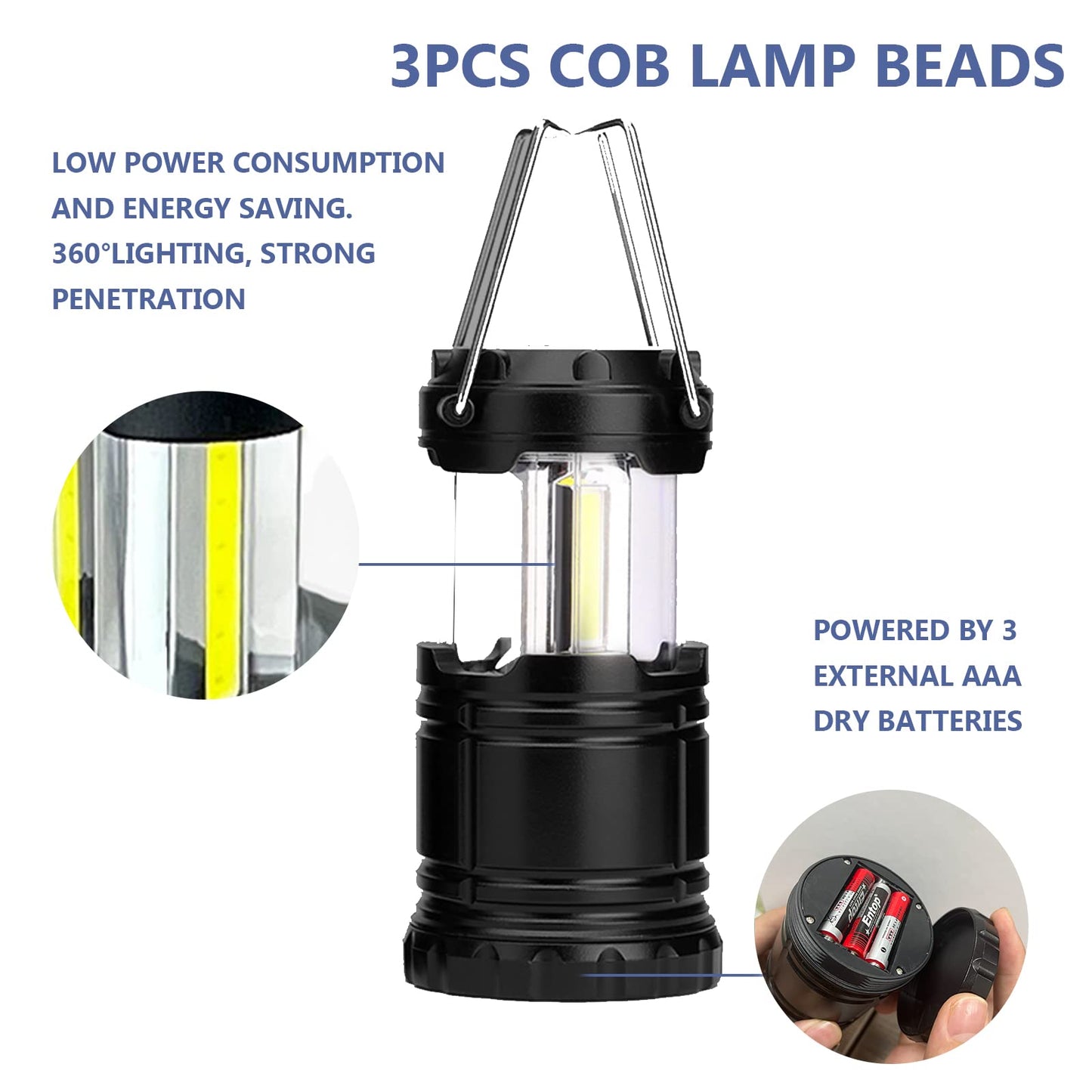 Jsdoin Camping Lights, 2 x Camping Lantern Battery Operated Portable LED Camping Lamp with Foldable Hook, Tent Lights Waterproof Outdoor Hanging Lamp for Emergency, Hiking, Camping, Black