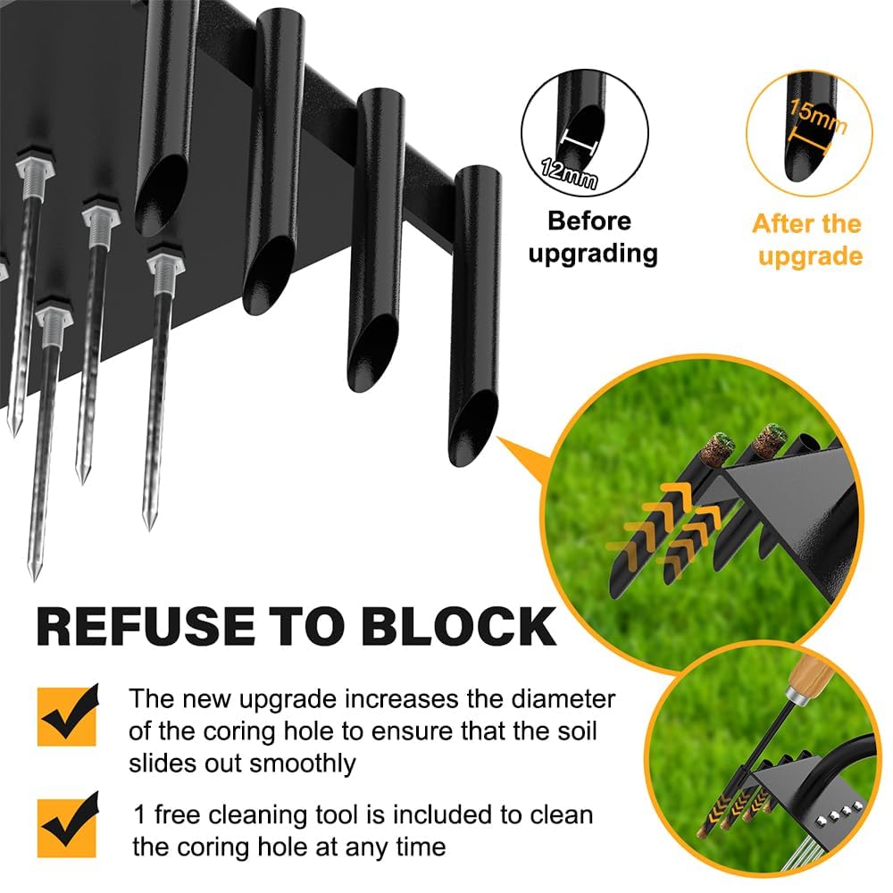 TWZ Manual Lawn Aerator, 2-in-1 Aerator with 16 Spikes& 8 Cores, 98cm Lightweight Grass Aerator Tools for Yard, Lawn Aeration, Garden Tool, Revives Lawn Health, L28xW12xH8cm Aeration Area