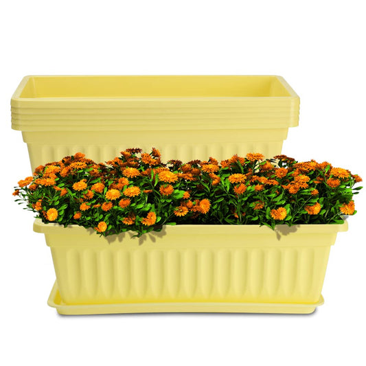 HOXHA 6 Pack Window Box Planter, 17 inches Plastic Vegetable Flower Planter Boxes with Tray, Rectangular Indoor and Outdoor Flower Pots for Windowsill, Patio, Porch, Garden Balcony