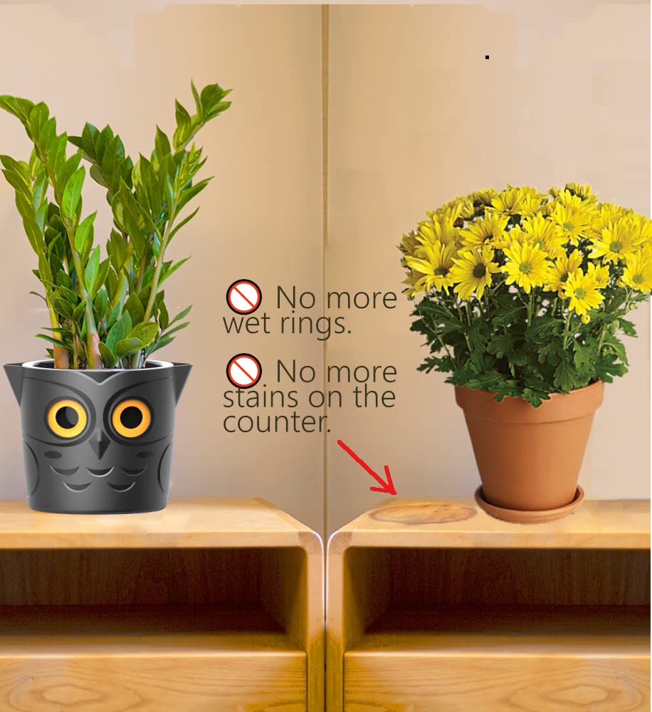 GVG Self Watering Pots Owl Pot Smart Well Aerating High Drainage Animal Planter Black Halloween Pot Large Plastic Plant 25cm Ideal Many Flowers African Violets Orchid Lily