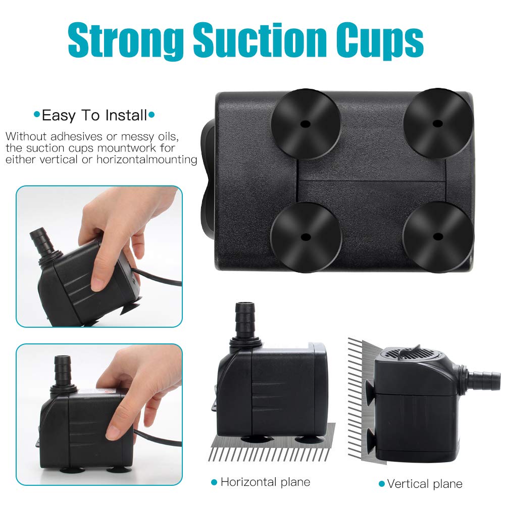 Cadrim Submersible Water Pump, Aquarium Water Pumps 1200L/H 25W Fountain Water Pump with 2 Nozzles for Pet Fountains/Pond/Aquarium/Fish Tank/Statuary/Hydroponics 300Gph