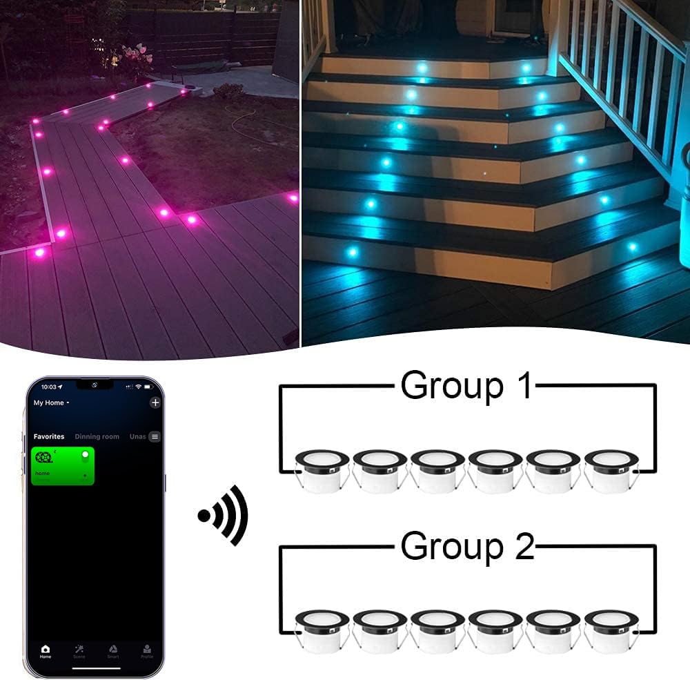INDARUN RGBW WiFi Led Decking Lights Waterproof IP67 Ø31MM 12V - Led Plinth Light Kits for Terrace/Patio/Path/Wall/Garden/Decoration, 30 Packs