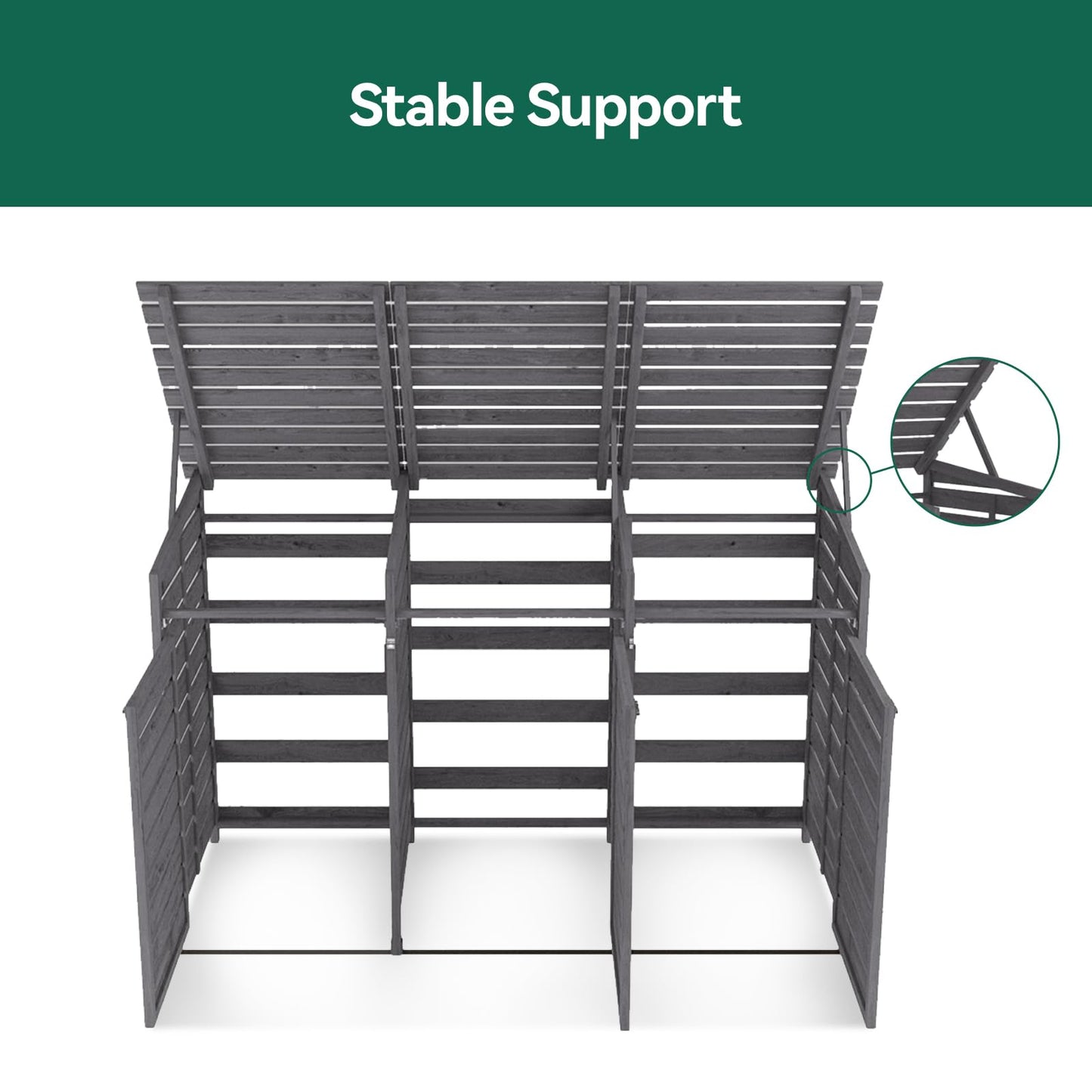 Warmiehomy Wheelie Bin Storage 3 Wheelie Bin Hideaways Outdoor Bin Shed 3 Bins Wooden Wheelie Bin Storage Garden Large Bin Store 191cm x 86cm x 122cm