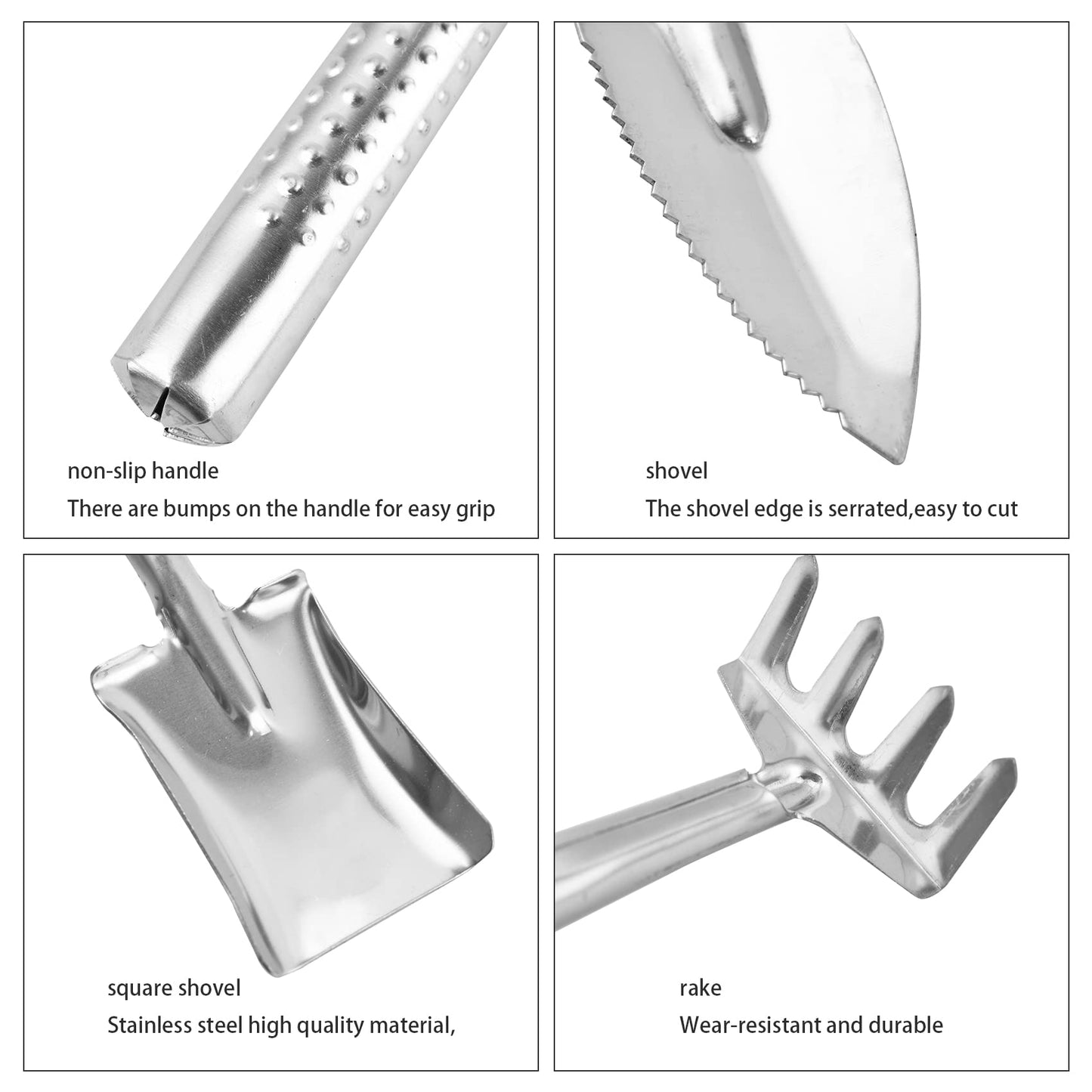 Quanyuchang Mini Succulent Plant Tool Set Stainless Steel, 3 Pieces Small Shovel Rake Spade Gardening Kit Lightweight Hand Trowel Transplant Trowel Hand Rake for Cactus Herbs Indoor Miniature Plants