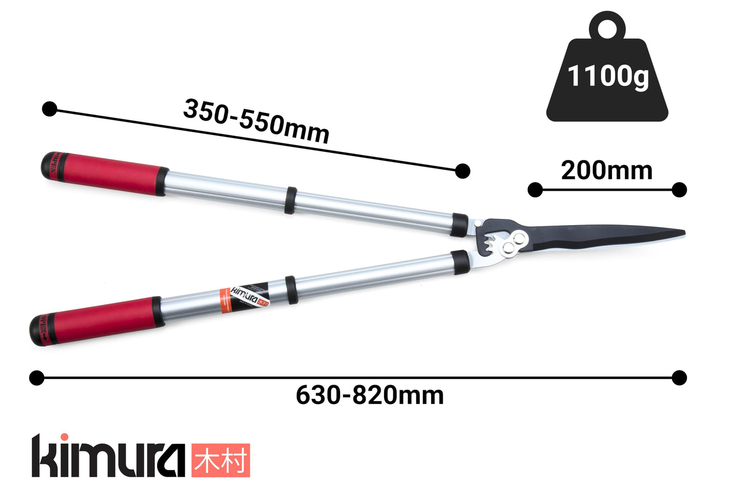 Kimura® Pro Telescopic Garden Shears - Premium Hedge Shears, Patented Gearing Technology, Lightweight Extendable Aluminium Handles, Japanese SK5 Steel Blades, Heavy Duty Gardening Shears - 630-820mm