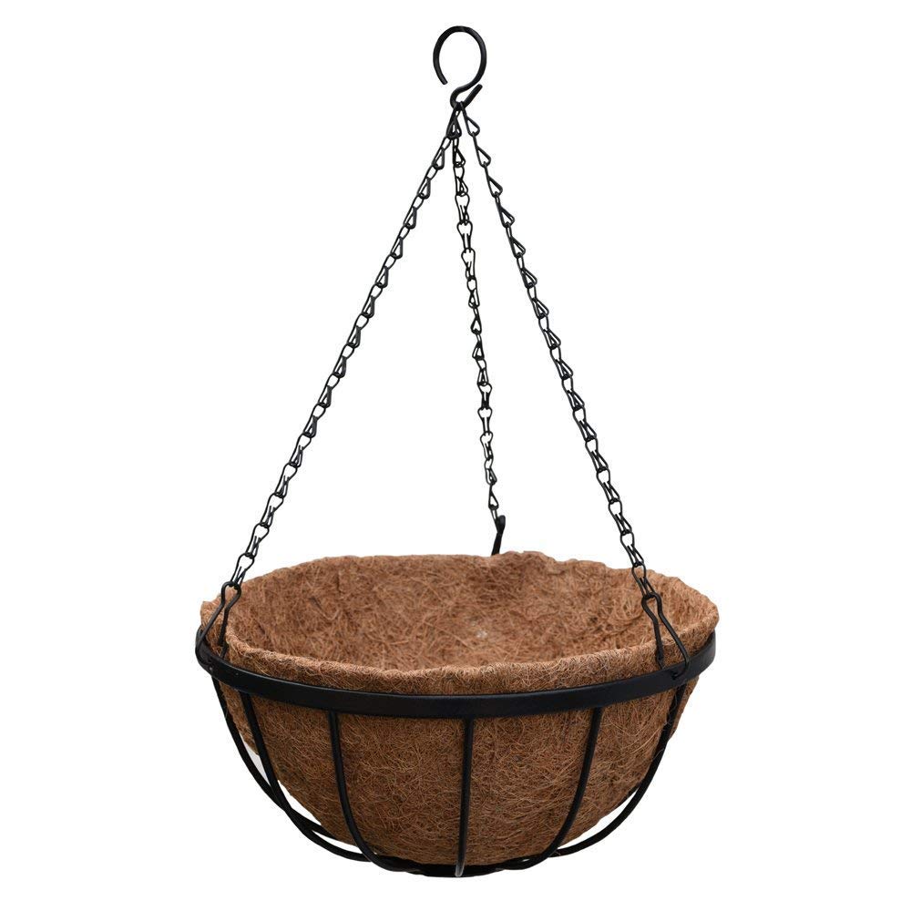 Thompson & Morgan Natural Garden Hanging Baskets & Liners Perfect for Trailing Plants and Flowers 30cm Metal Hanging Basket Frames & Coconut Husk Liners (2)