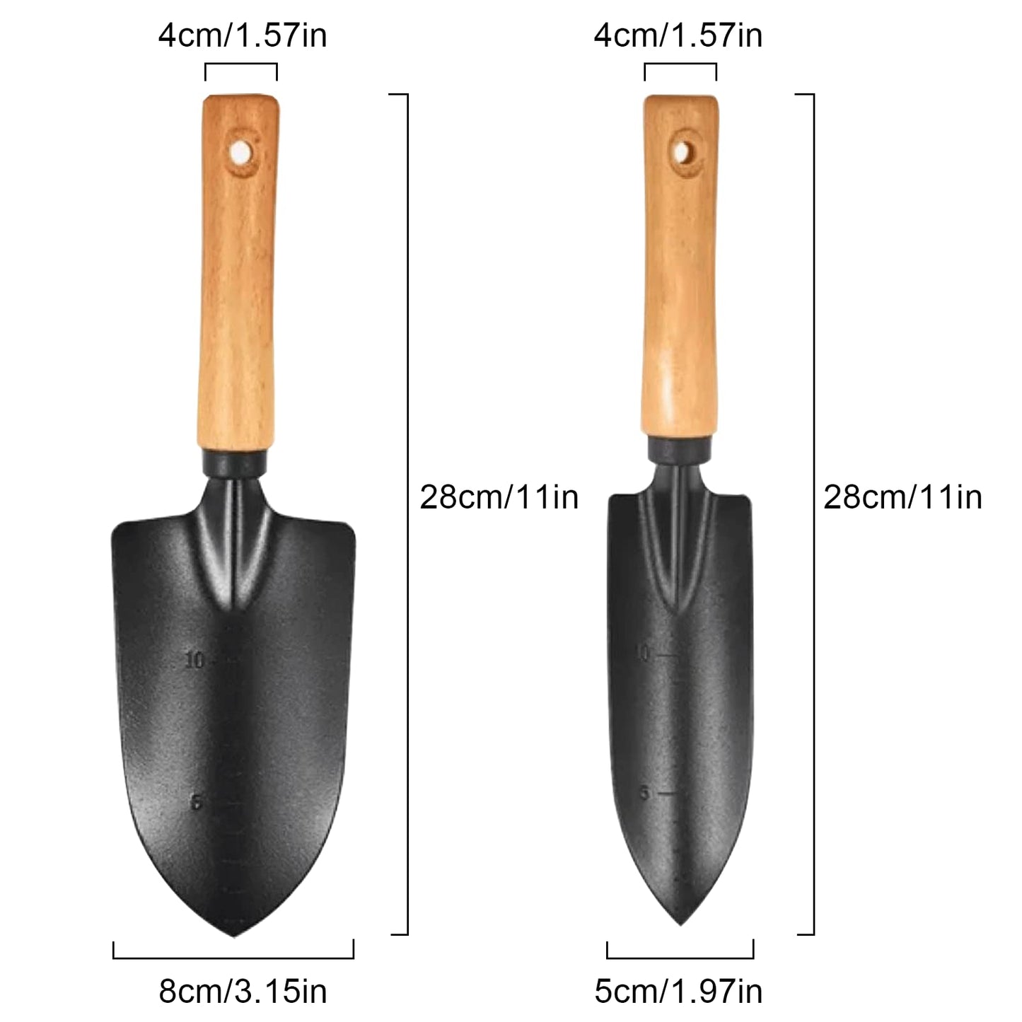 DULKET Gardening Trowel 2pcs,Garden Trowel, Gardening Tools，Small Trowel with Wooden Handle, Multifunctional Garden Wrowel, Suitable for Garden and Vegetable Garden