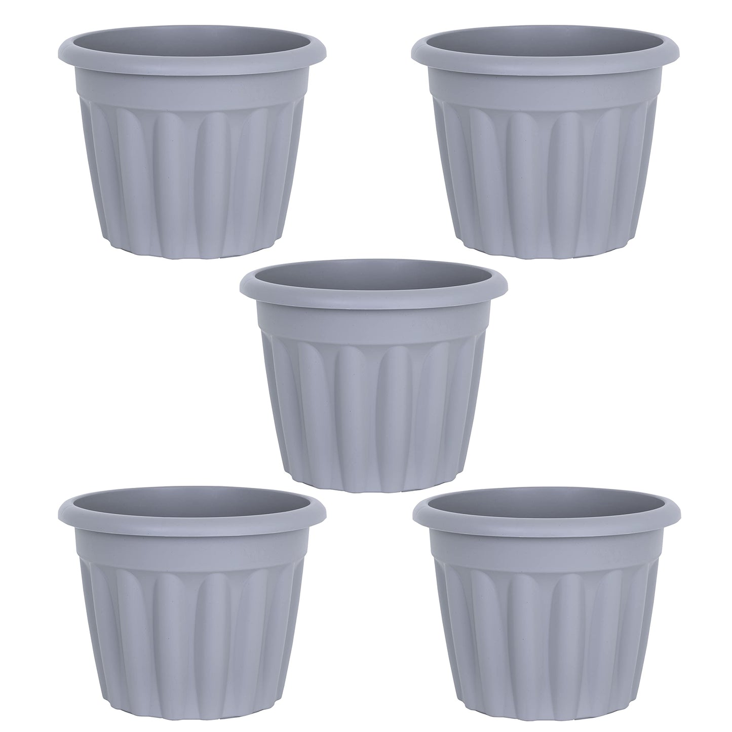 JMS we create smile (Set of 5) 40cm Large Upcycled Grey Plastic Round Planters Indoor/Outdoor Plant Pot Lightweight & Weather Resistant Garden Plant Herb Flower Nursery Pot