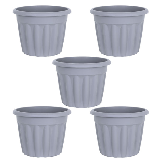 JMS we create smile (Set of 5) 40cm Large Upcycled Grey Plastic Round Planters Indoor/Outdoor Plant Pot Lightweight & Weather Resistant Garden Plant Herb Flower Nursery Pot