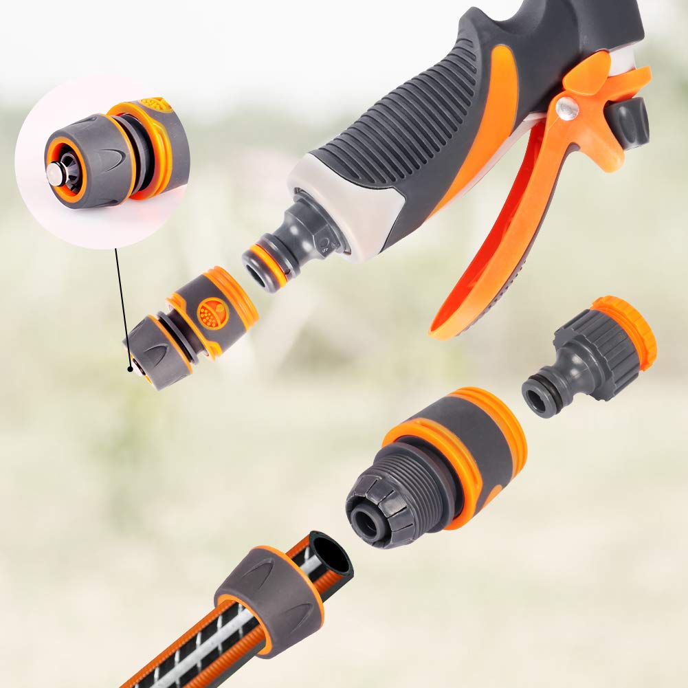 Onarway 4 Pack Plastic Garden Hose Fitting Set Pipe Tap Connector Kit, a 1/2" Hose End Adapter, a Water-stop Connector, a 1/2"&3/4" 2 in 1 Faucet Adapter, a Repair Connector, for PVC 1/2" DN15 Hose