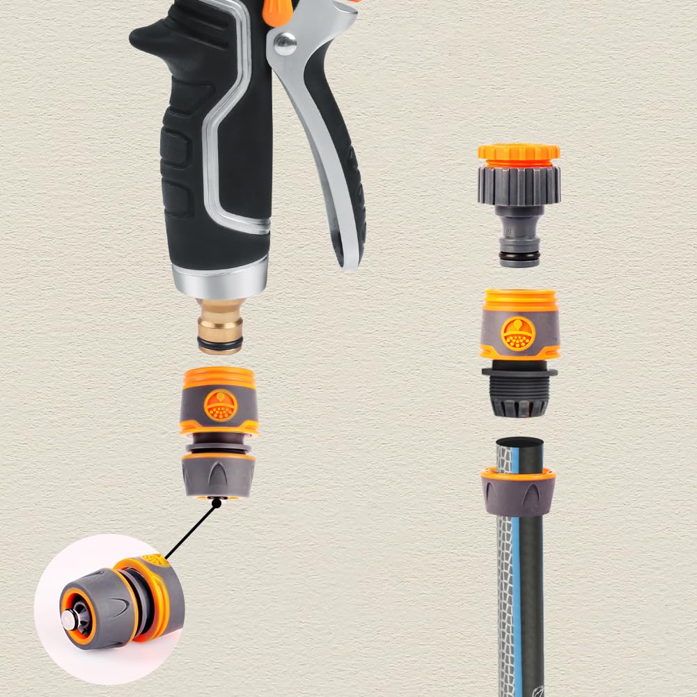 Onarway Garden Hose Spray Gun: 10 Patterns Multi Jet High Pressure Water Hose Gun Spray Nozzle Metal Hose Pipe Head Garden Watering Attachment Set