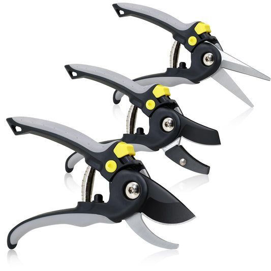Jardineer Garden Secateurs Set with SK5 Blades, Bypass Hand Pruner and Anvil Secateur, Herb Scissors, Pruning Shears Set for Branches Flowers