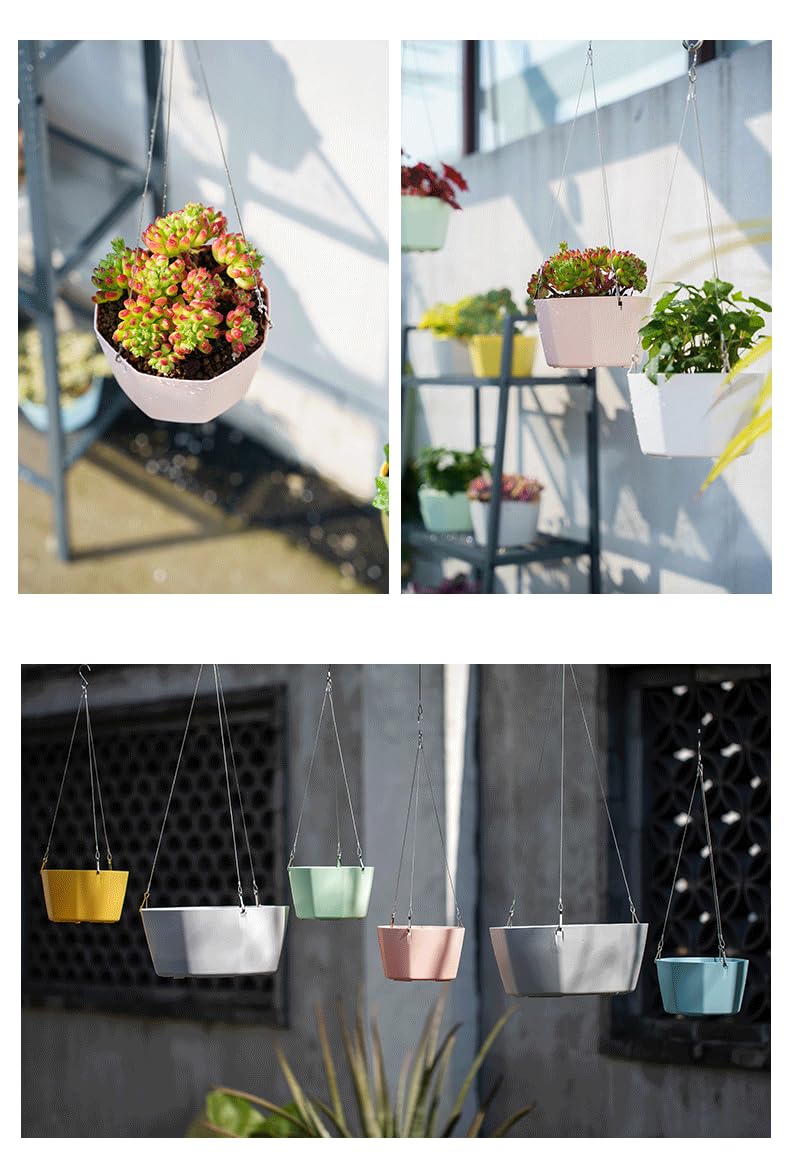 Dproptel 6 Pack 6 Inch Hanging Planter Basket Indoor/Outdoor Self Watering Flower Pots Plants Holder Hanger with Chain Hooks Drainage Holes for Garden Home Decor (Black)