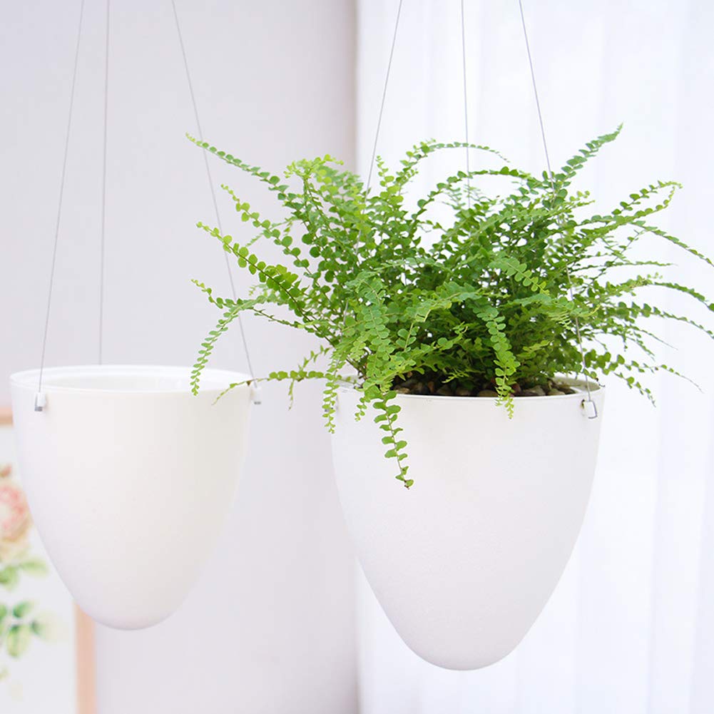 LOYUYU 3 Pack Self Watering Hanging Planter, Succulent Flower Pot Air Plant Holder, Unique Eggshell Hanging Succulent Flower Pots, Home Garden Office Indoor Decorative Container Matte White