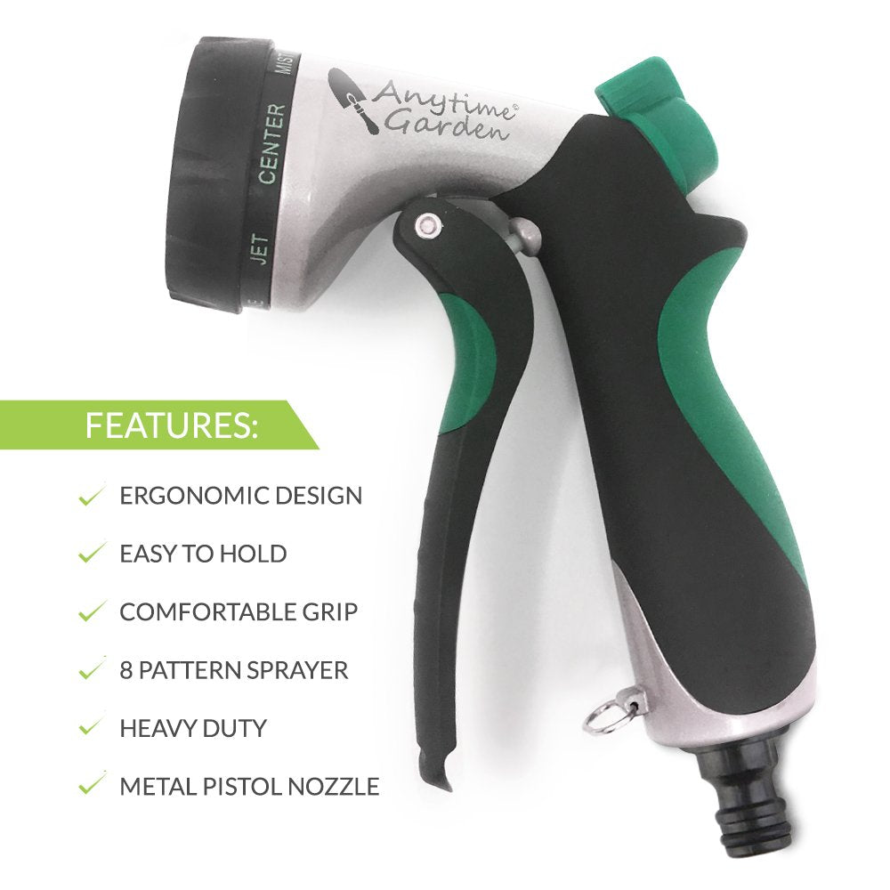 NO Leak Garden Hose Nozzle Spray Gun Heavy Duty, Metal Water Sprayer for Powerful Watering and Misting - 8 Pattern Spraying for Cleaning, Car Washes