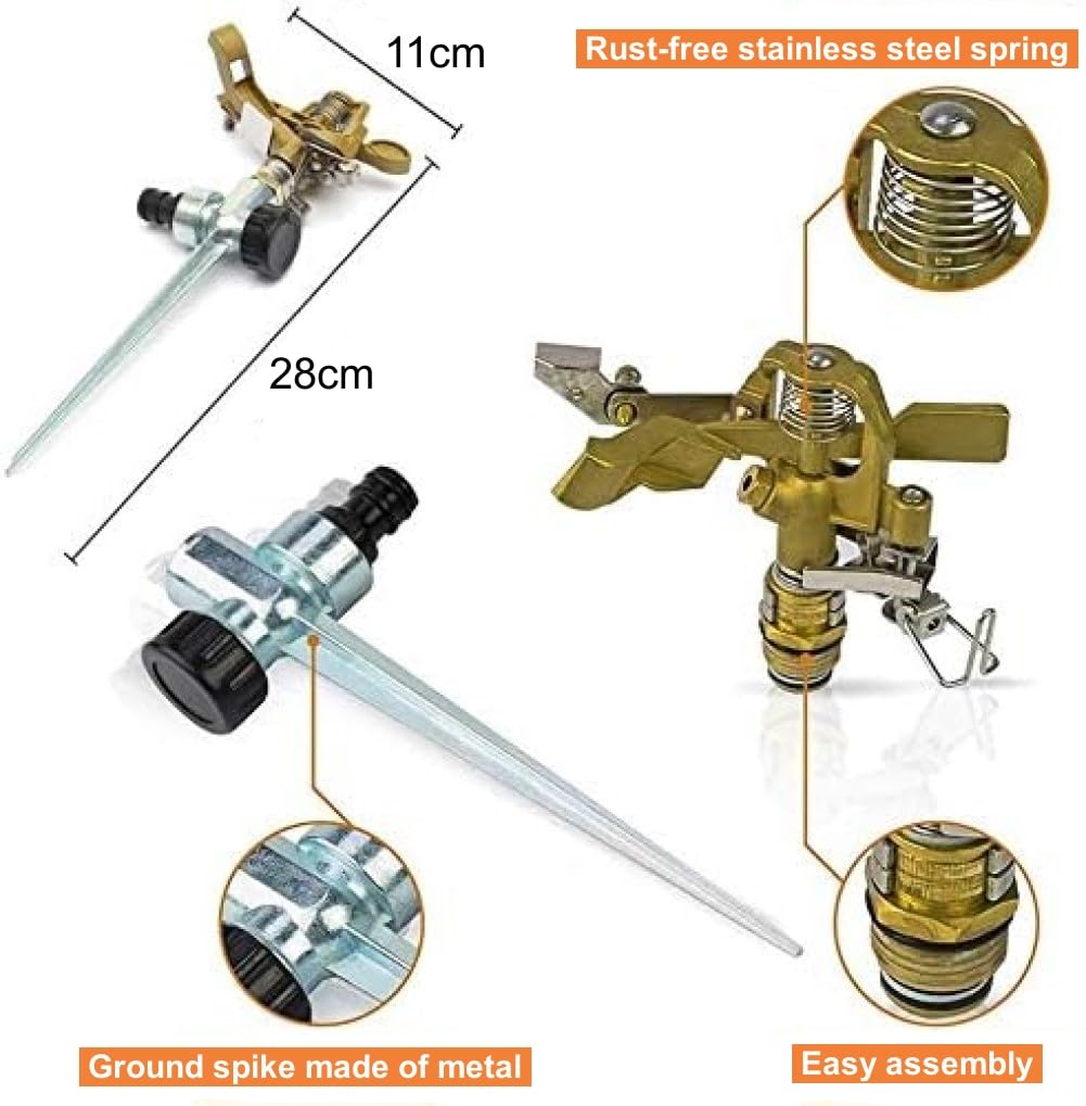 LATERN Impulse Garden Sprinkler, 360 Degree Heavy Duty Impact Lawn Sprinkler Irrigation Sprayer with Metal Spike for Watering Plants Flowers Veggies