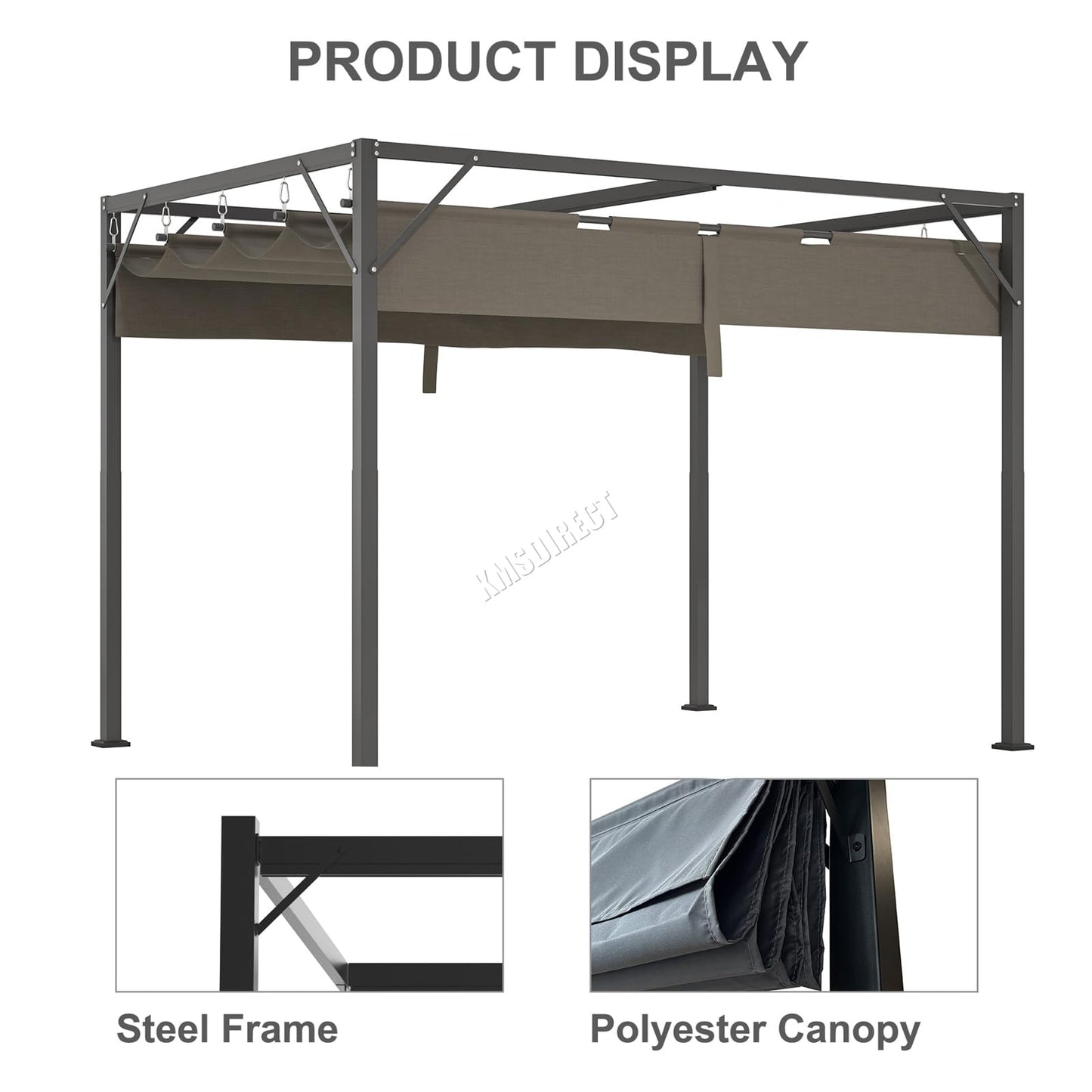 BIRCHTREE Steel Frame Pergola Gazebo 180g PE Polyester UV-Resistant Backyard Garden Sun Shade Roof Shelter Porch Awning Retractable Slide Canopy Outdoor Grape Trellis Patio 3X2M Grey