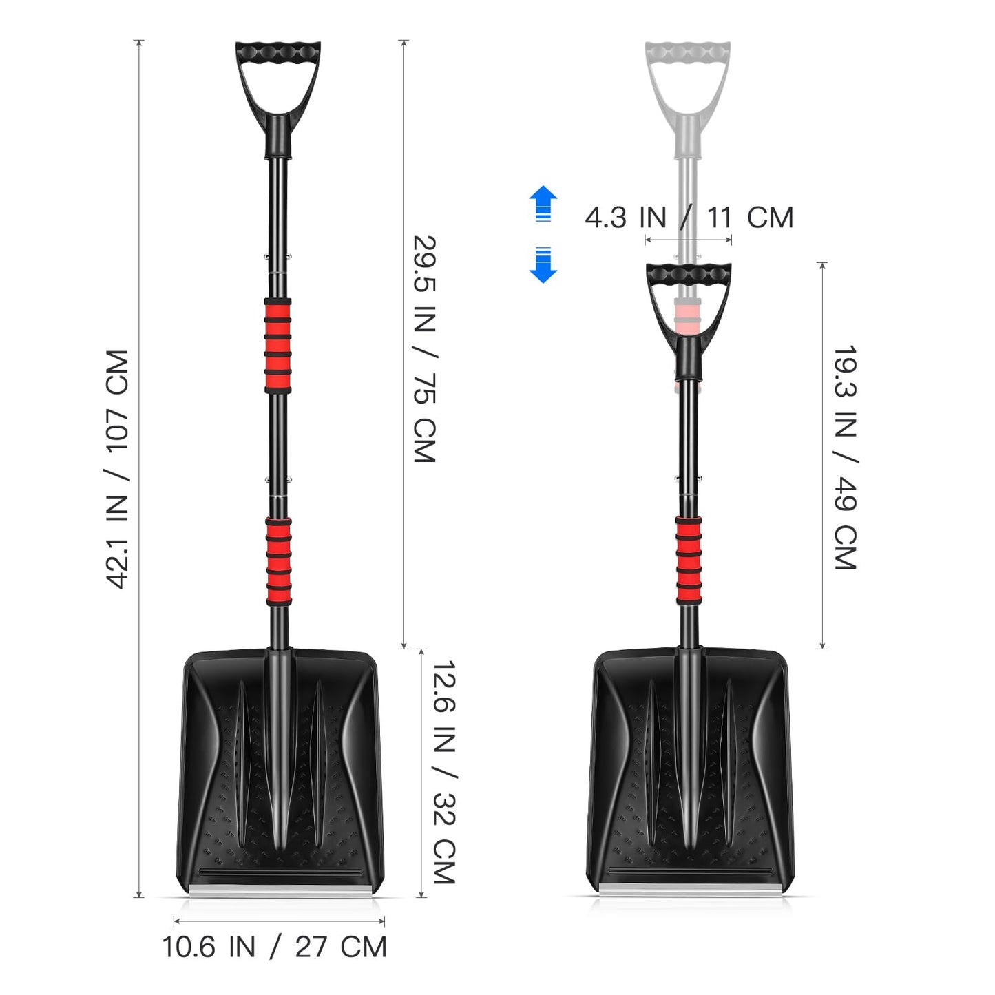 YARNOW 43 Collapsible Shovel with D-Grip Handle, Detachable Four-Piece Construction Snow, Sand, Mud Removal Tool for Car, Camping, Garden, and Other Outdoor Activities