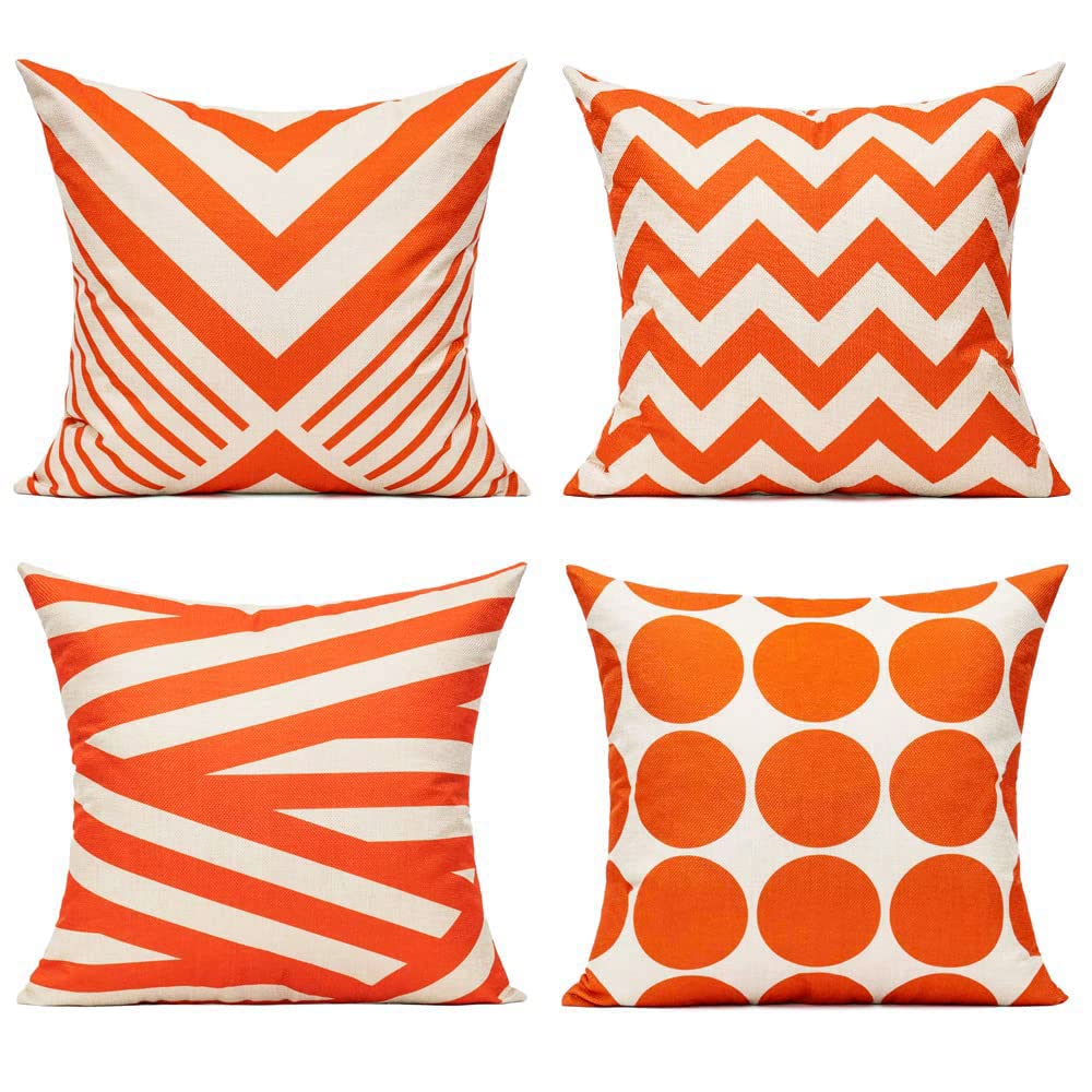 All Smiles Cushion Covers 45 x 45 Outdoor Cushions Decorative Throw Pillows Home Decor for Garden Couch Sofa Bench,Orange Geometric Set of 4