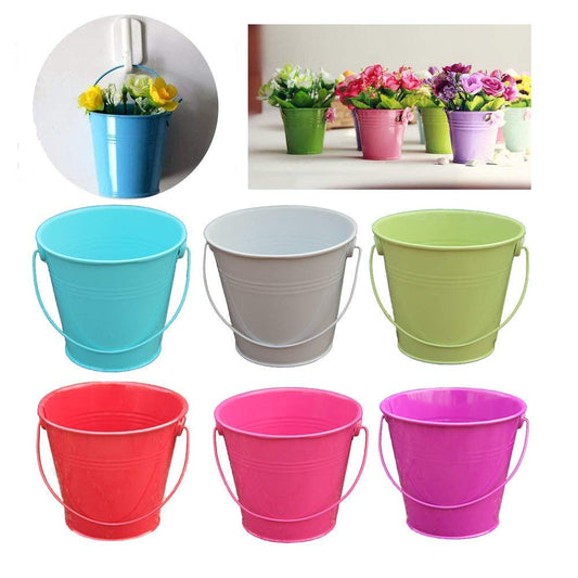 Dproptel 2-in-1 Portable Flower Pots - Sand bucket, Iron Hanging Flower Pots, Balcony Garden Pots Wall Planters Metal Bucket Flower Holders with Detachable Hooks - 8 Colors Set