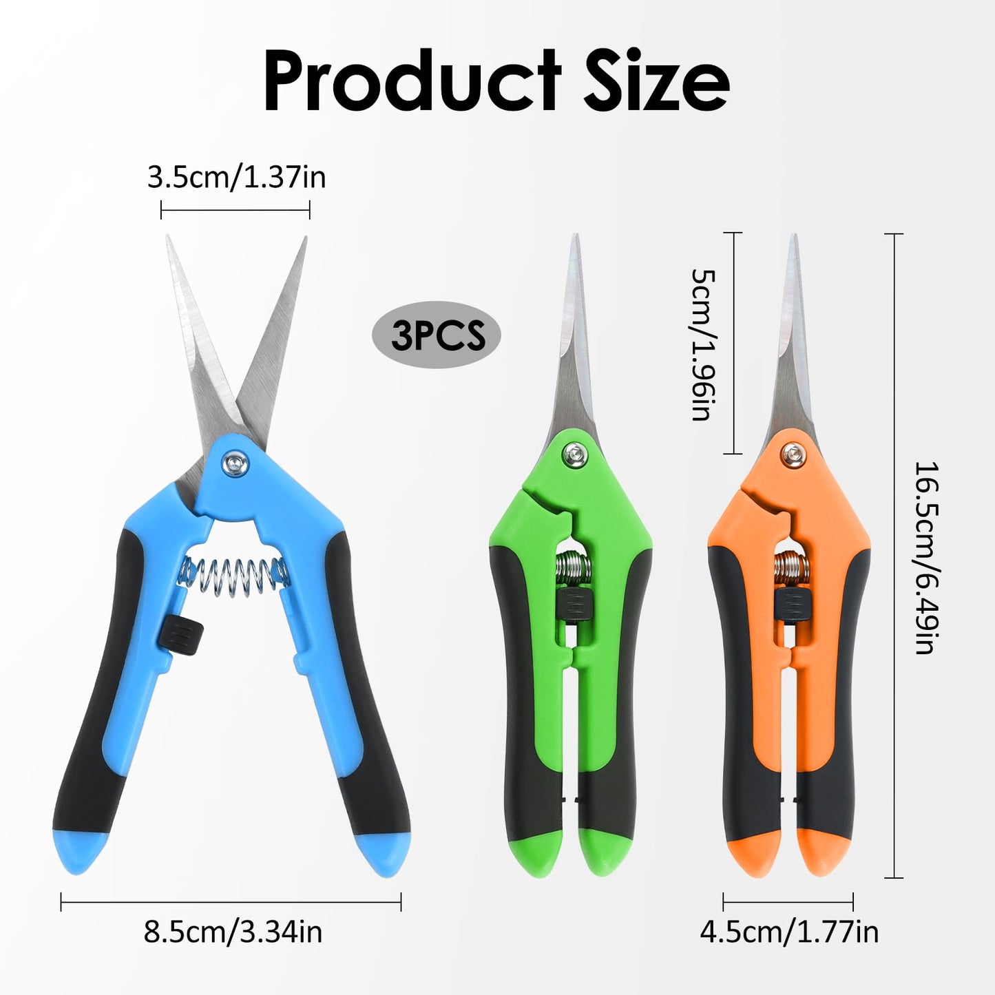 QMLING 3PCS Pruning Shears, Pruning Scissors with Locking Handle, Professional Trimming Scissors, Stainless Steel Pruners for Gardening (16.5 cm Green Orange Blue)