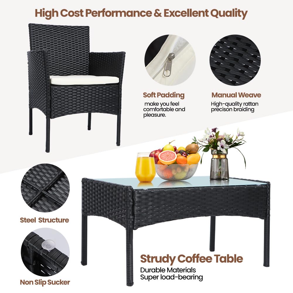 Panana Rattan Garden Furniture 4 Piece Set Table Sofa Chair Patio Outdoor Conservatory Black